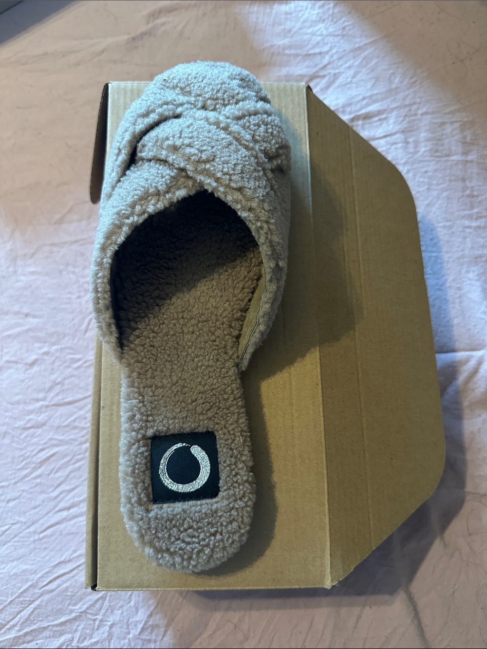 Cozy Shearling Open-Toe Slipper Slide — Taupe - Picture 3 of 6